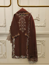 3 Piece-  Pure Embroidered Sheesha Silk Suit S112969