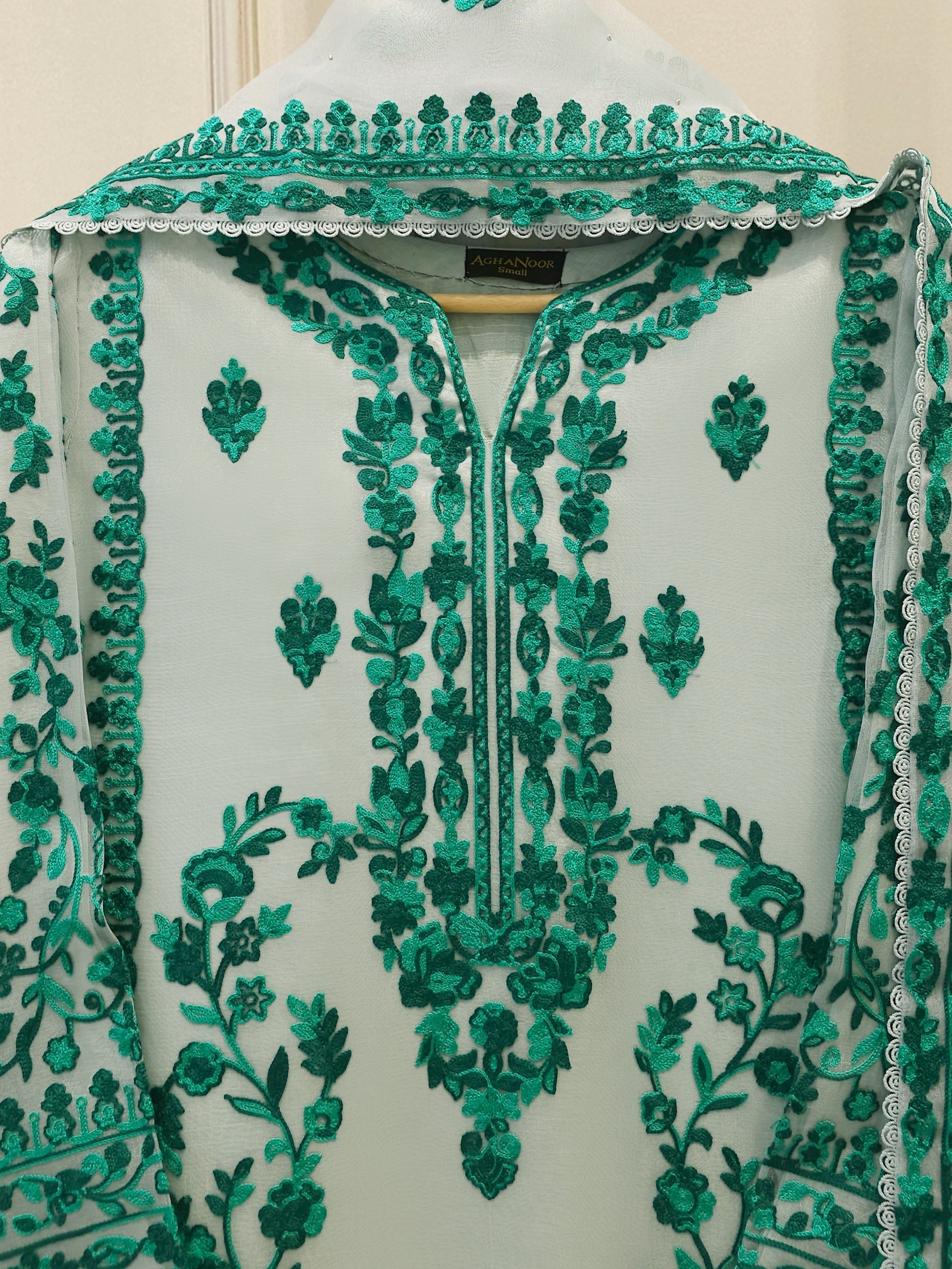3 Piece - Pure Organza Embroidered Suit S112981