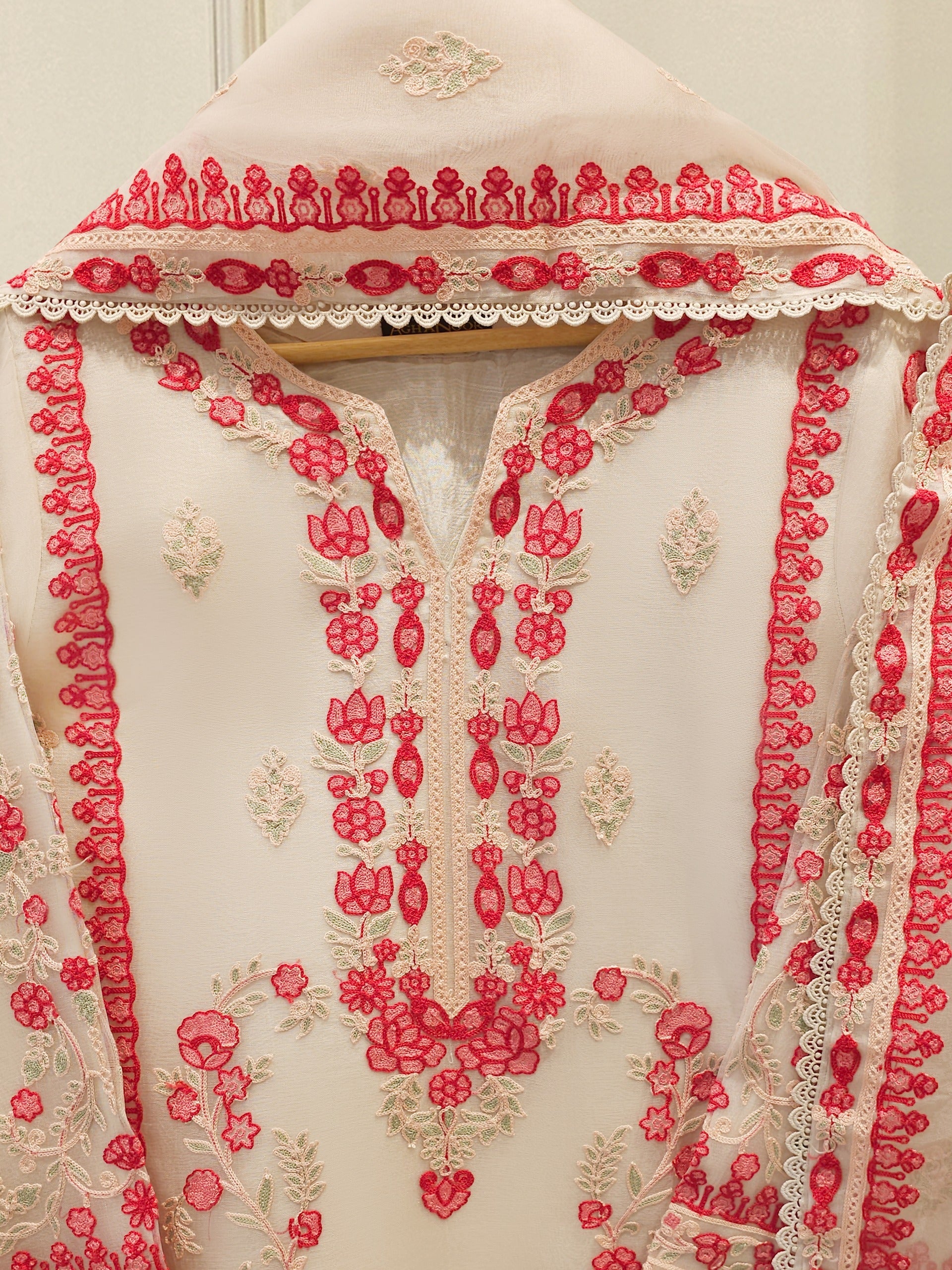 3 Piece - Pure Organza Embroidered Suit S113025