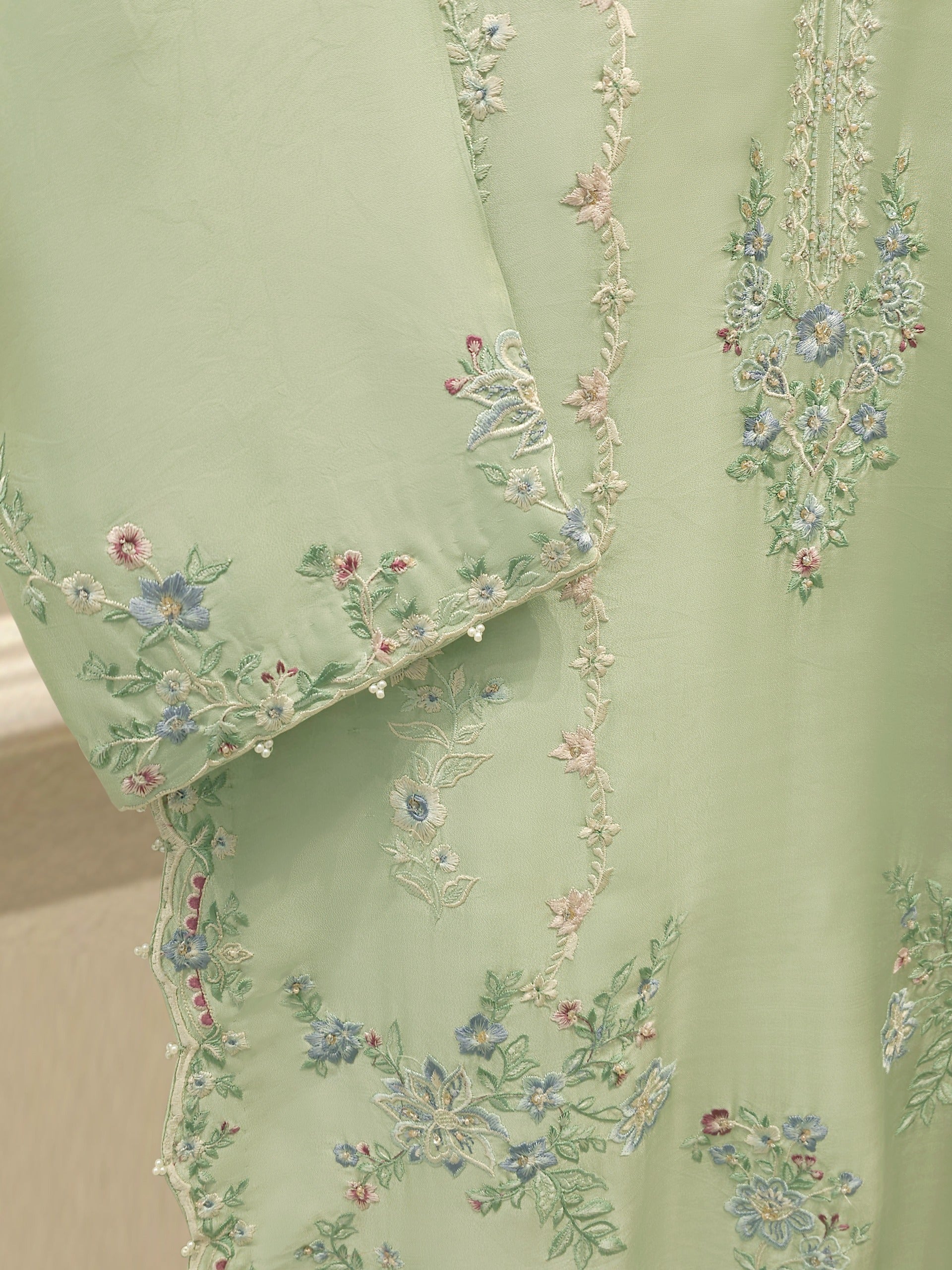 3 Piece- Pure Sheesha Silk Embroidered Suit S113030