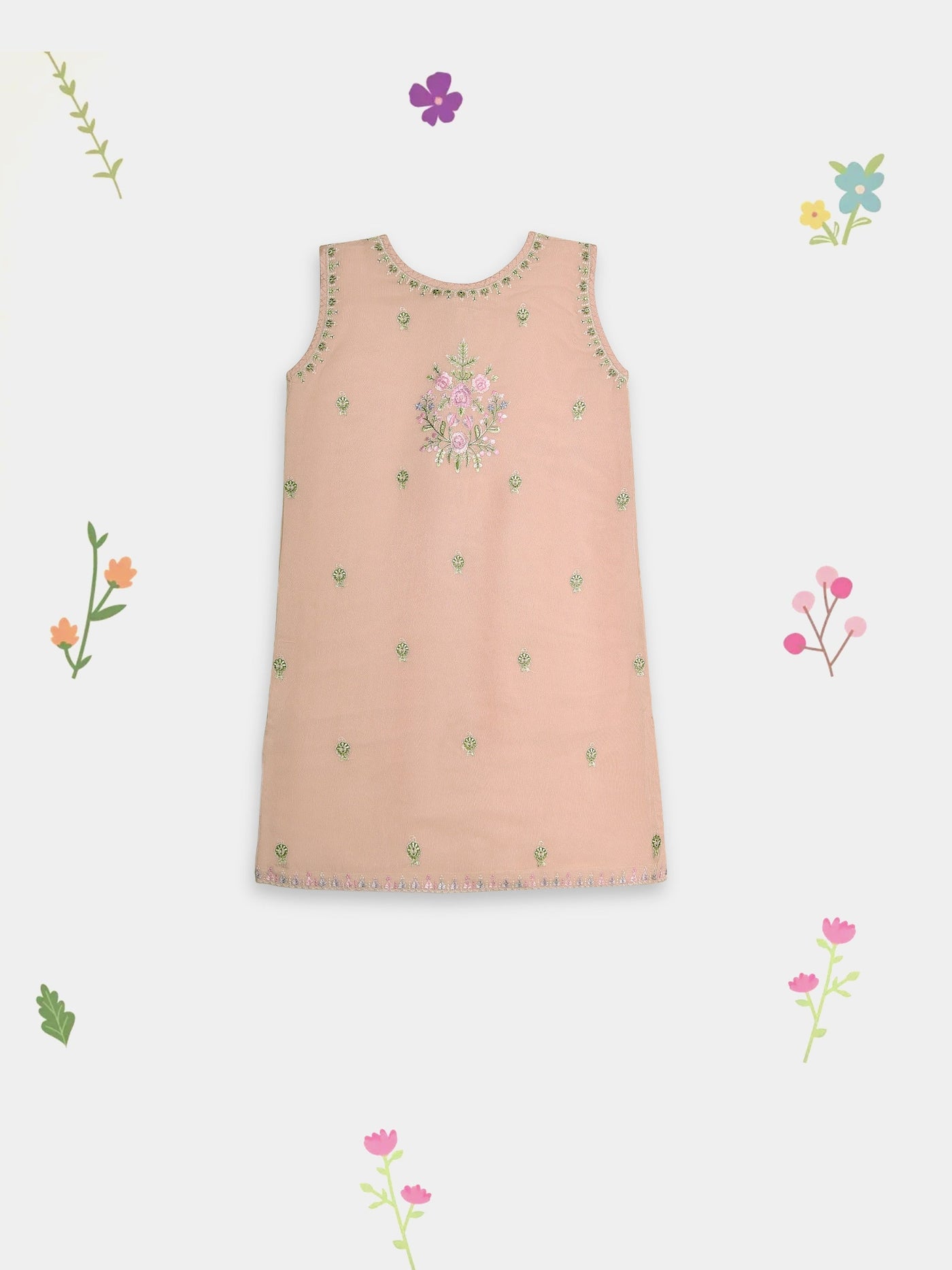 (Kids) 2 Piece - Embroidered Cotton Net Suit Kd089