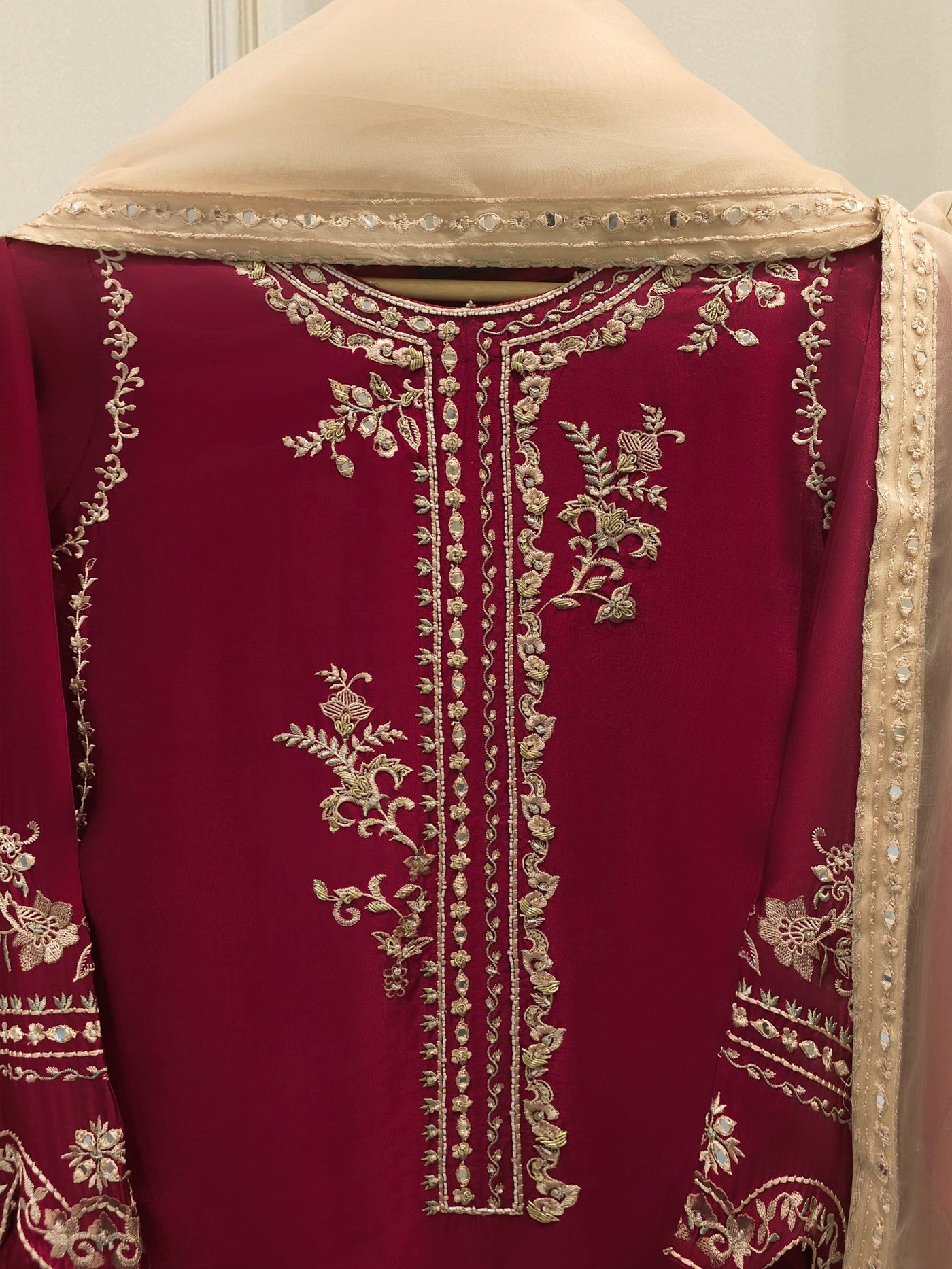 3 Piece- Pure Sheesha Silk Embroidered Suit S113443