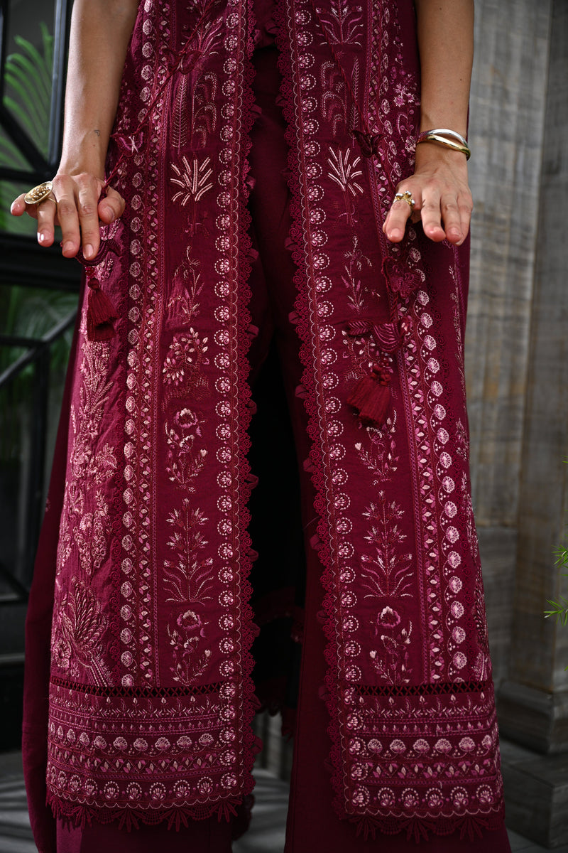 Burgundy Luxury Embroidered Karandi Set (Nel-25630)