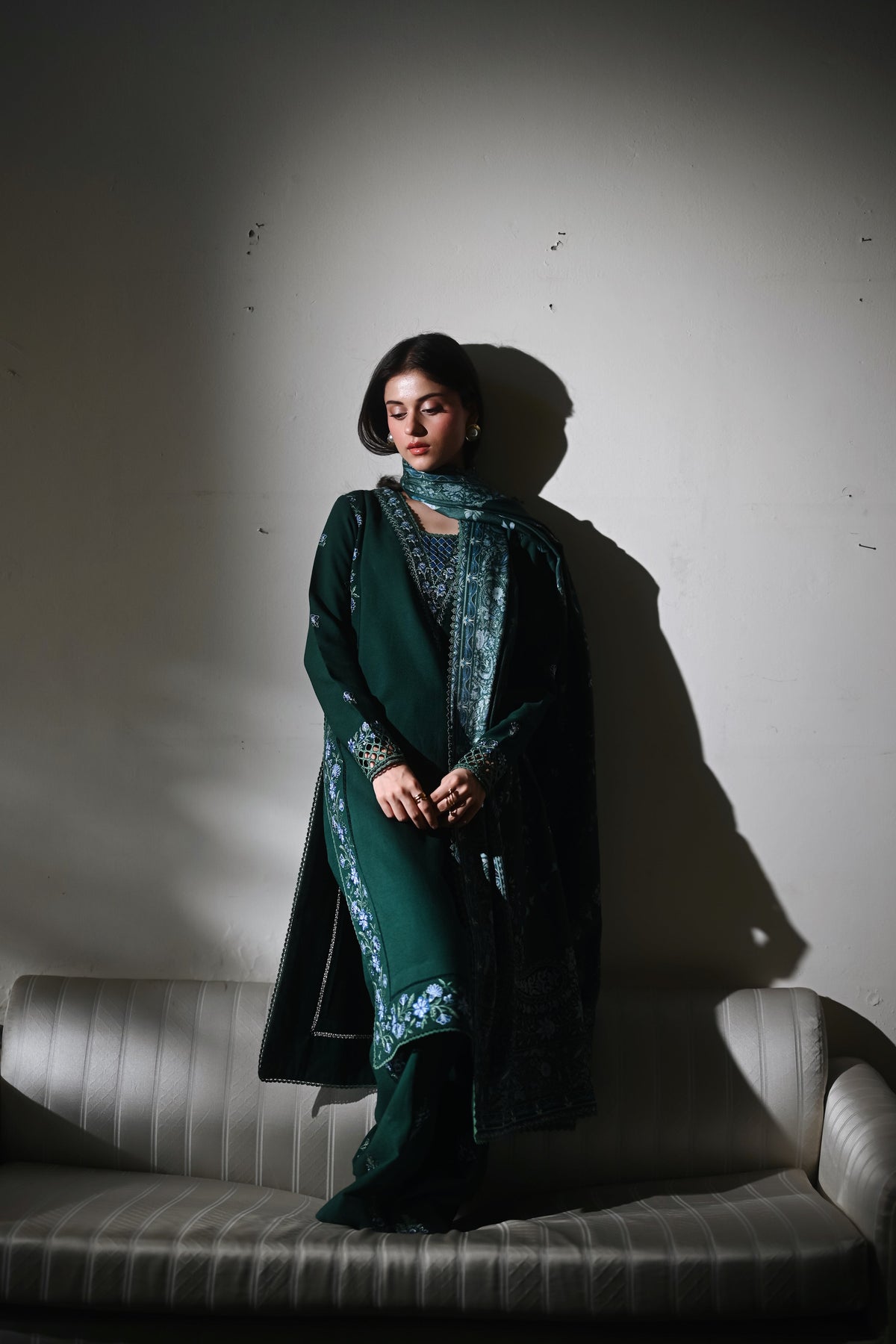 DEEP GREEN LUXURY EMBROIDERED KARANDI 3PCS SET(NPA3-25445)-REDAY TO WEAR