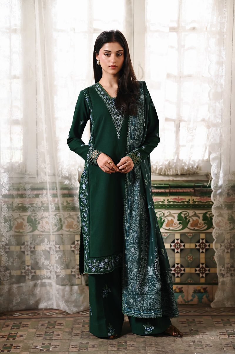 DEEP GREEN LUXURY EMBROIDERED KARANDI 3PCS SET(NPA3-25445)-REDAY TO WEAR