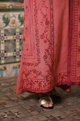 PEACHY PINK LUXURY EMBROIDERED KARANDI 3PCS SET (NPA3-25447)-READY TO WEAR