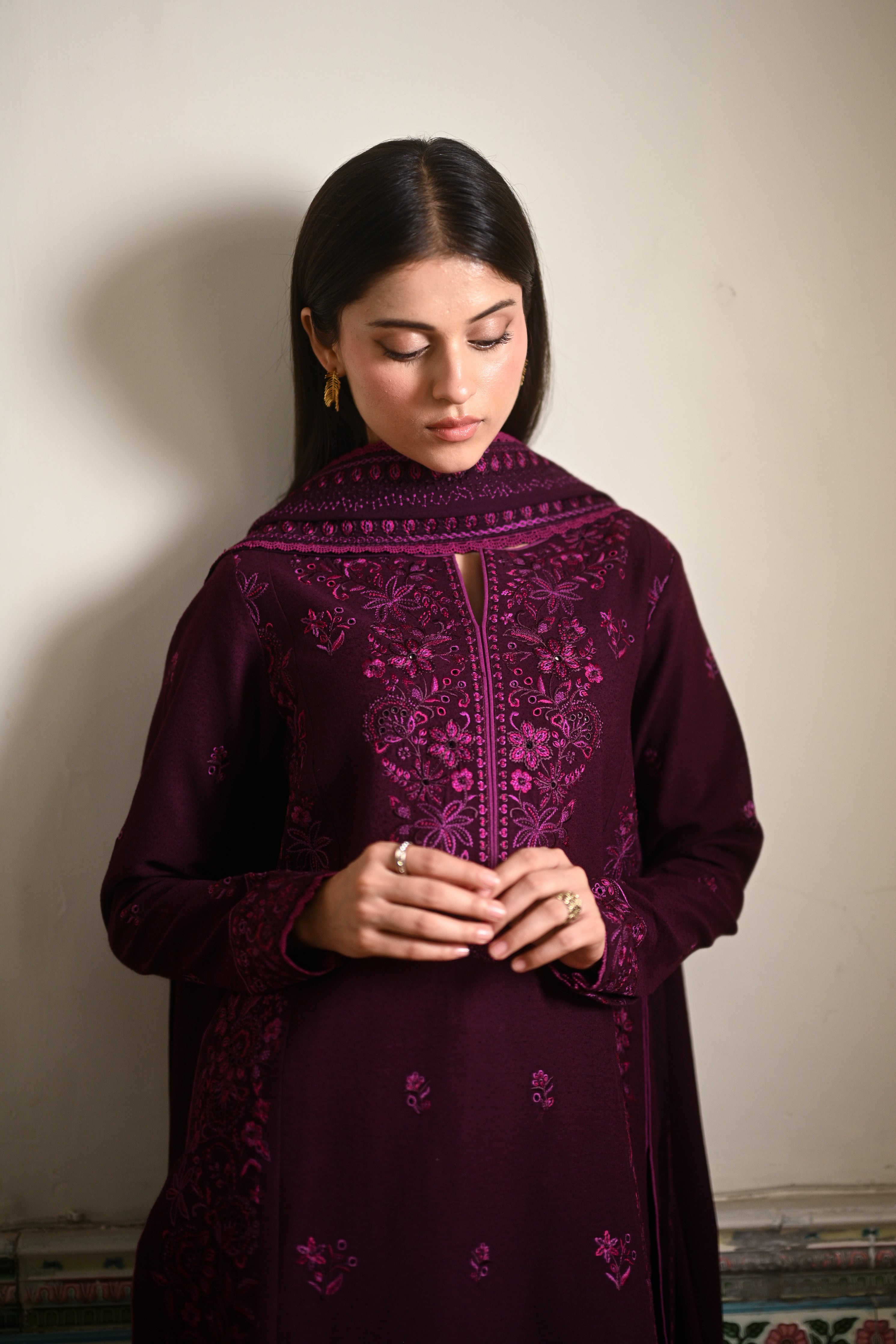 PLUM LUXURY EMBROIDERED KARANDI 3PCS SET (NPA3-25448)-READY TO WEAR