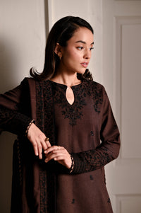 CHOCOLATE BROWN LUXURY EMBROIDERED KARANDI 3PCS SET (NPA3-25441)-READY TO WEAR