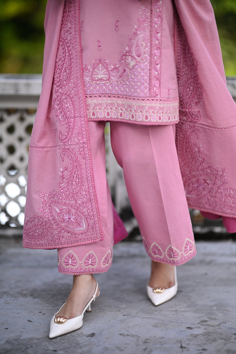 Rose Pink Luxury Embroidered 3Pcs Set (Npa3-25446)-Ready To Wear