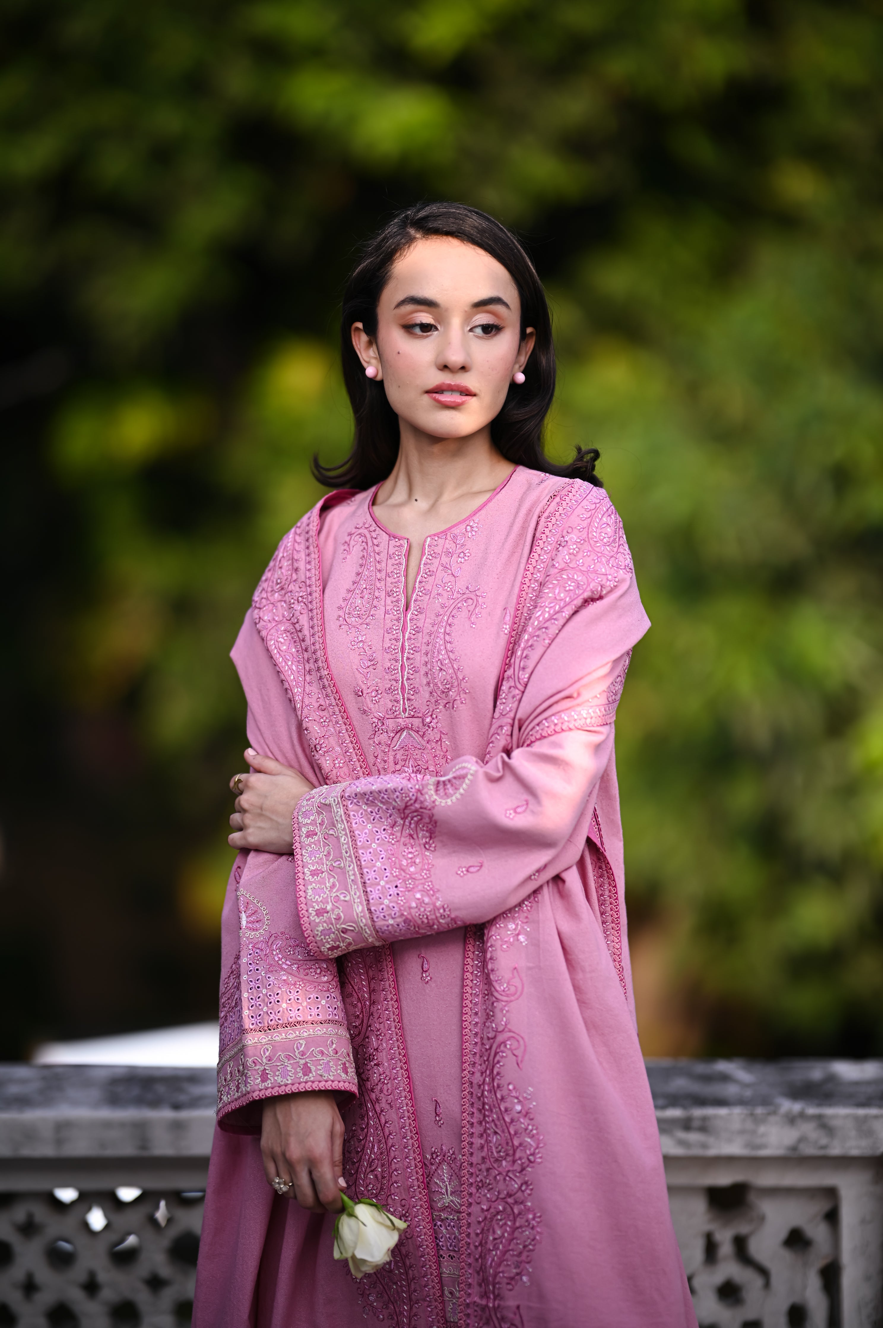 ROSE PINK LUXURY EMBROIDERED 3PCS SET (NPA3-25446)-READY TO WEAR