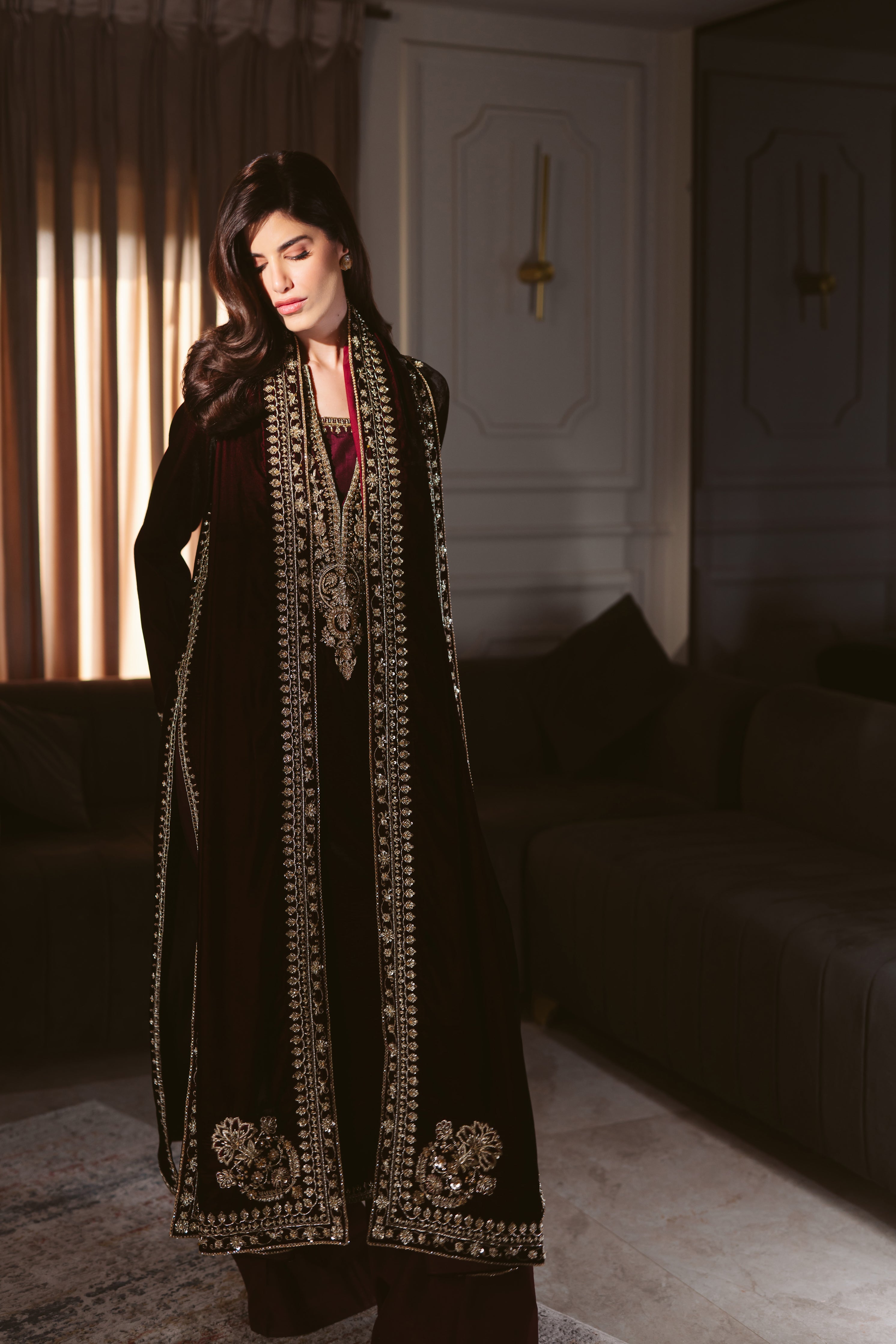 MAROON LUXURY VELVET COUTURE (NPA3-25459)