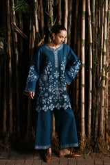 TEAL BLUE LUXURY EMBROIDERED KARANDI 2PCS SET (NPA2-25316)-READY TO WEAR
