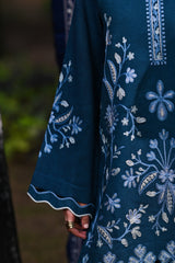 TEAL BLUE LUXURY EMBROIDERED KARANDI 2PCS SET (NPA2-25316)-READY TO WEAR