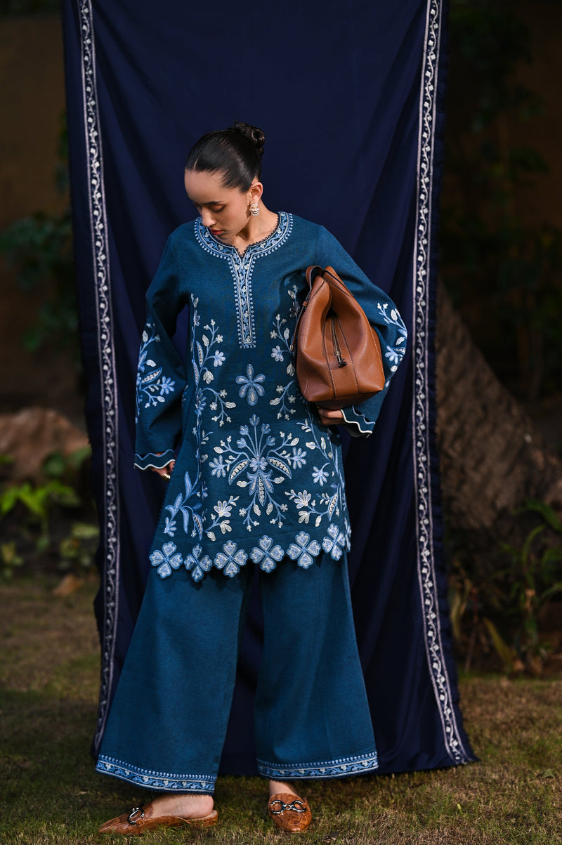 Teal Blue Luxury Embroidered Karandi 2Pcs Set (Npa2-25316)-Ready To Wear