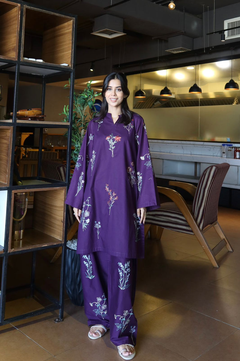 Zinnia - Purple Embroidered Co-Ord Set