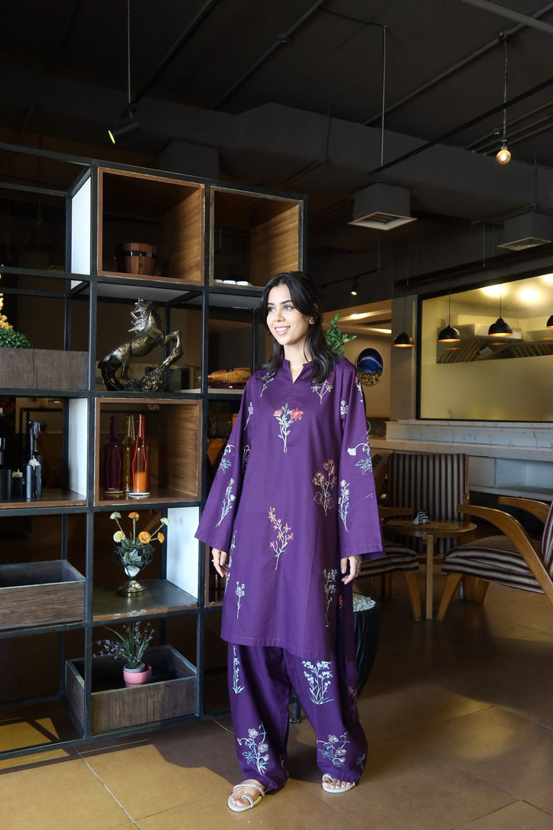 Zinnia - Purple Embroidered Co-Ord Set