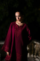 BURGUNDY LUXURY EMBROIDERED KARANDI 2PCS SET (NPA2-25315)-READY TO WEAR