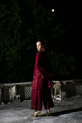 BURGUNDY LUXURY EMBROIDERED KARANDI 2PCS SET (NPA2-25315)-READY TO WEAR