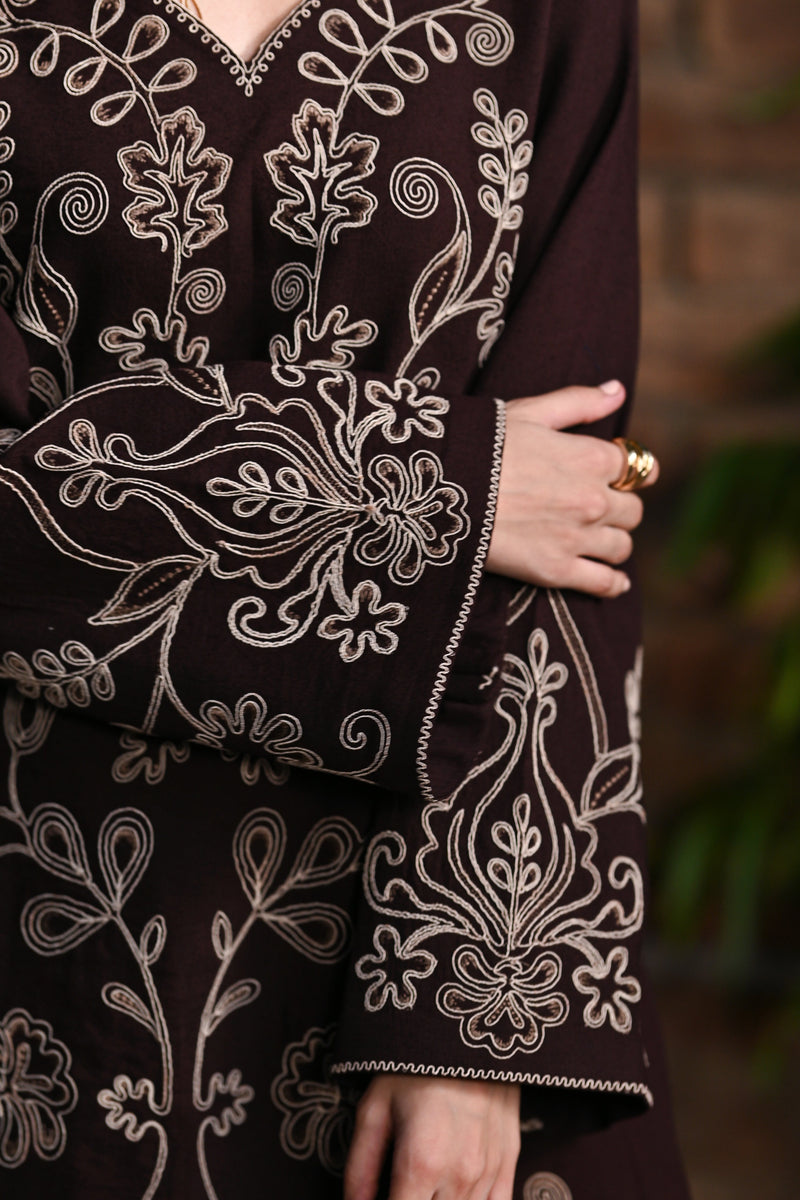 Chocolate Brownie Luxury Embroidered Karandi 2Pcs Set (Npa2-25321)-Ready To Wear