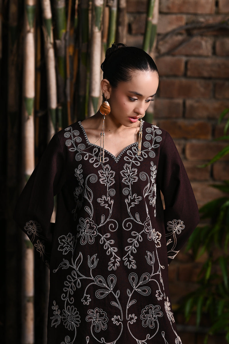 Chocolate Brownie Luxury Embroidered Karandi 2Pcs Set (Npa2-25321)-Ready To Wear