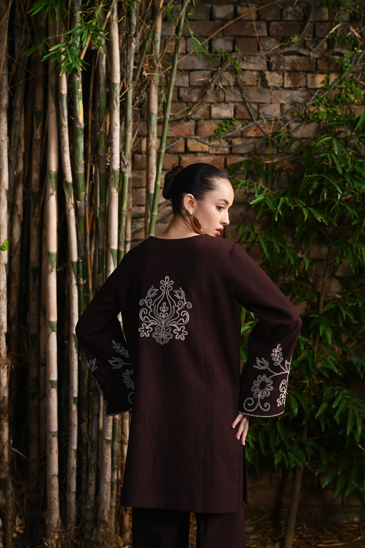 CHOCOLATE BROWNIE LUXURY EMBROIDERED KARANDI 2PCS SET (NPA2-25321)-READY TO WEAR