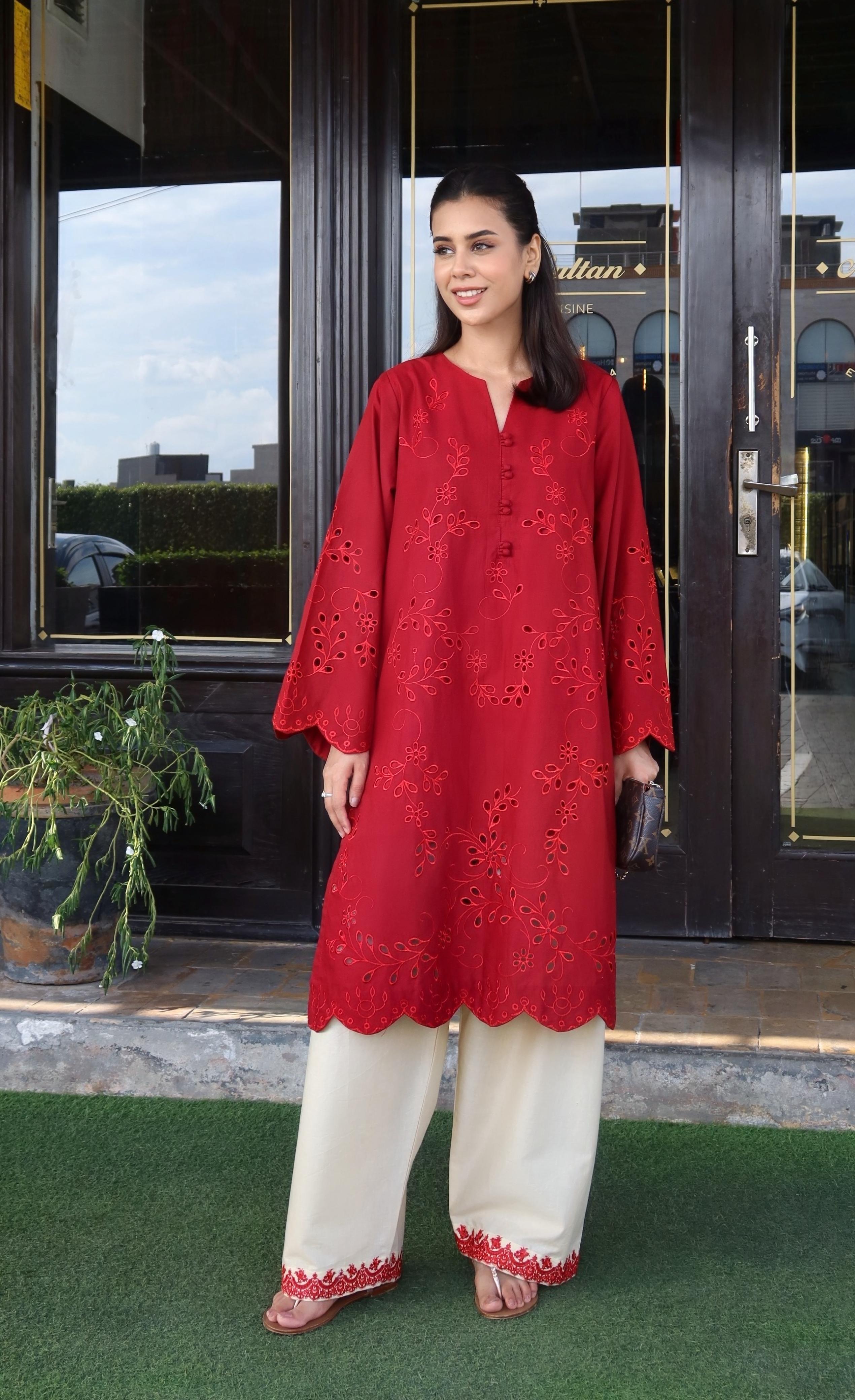 Poppy - Maroon Schiffli CO-ORD Set