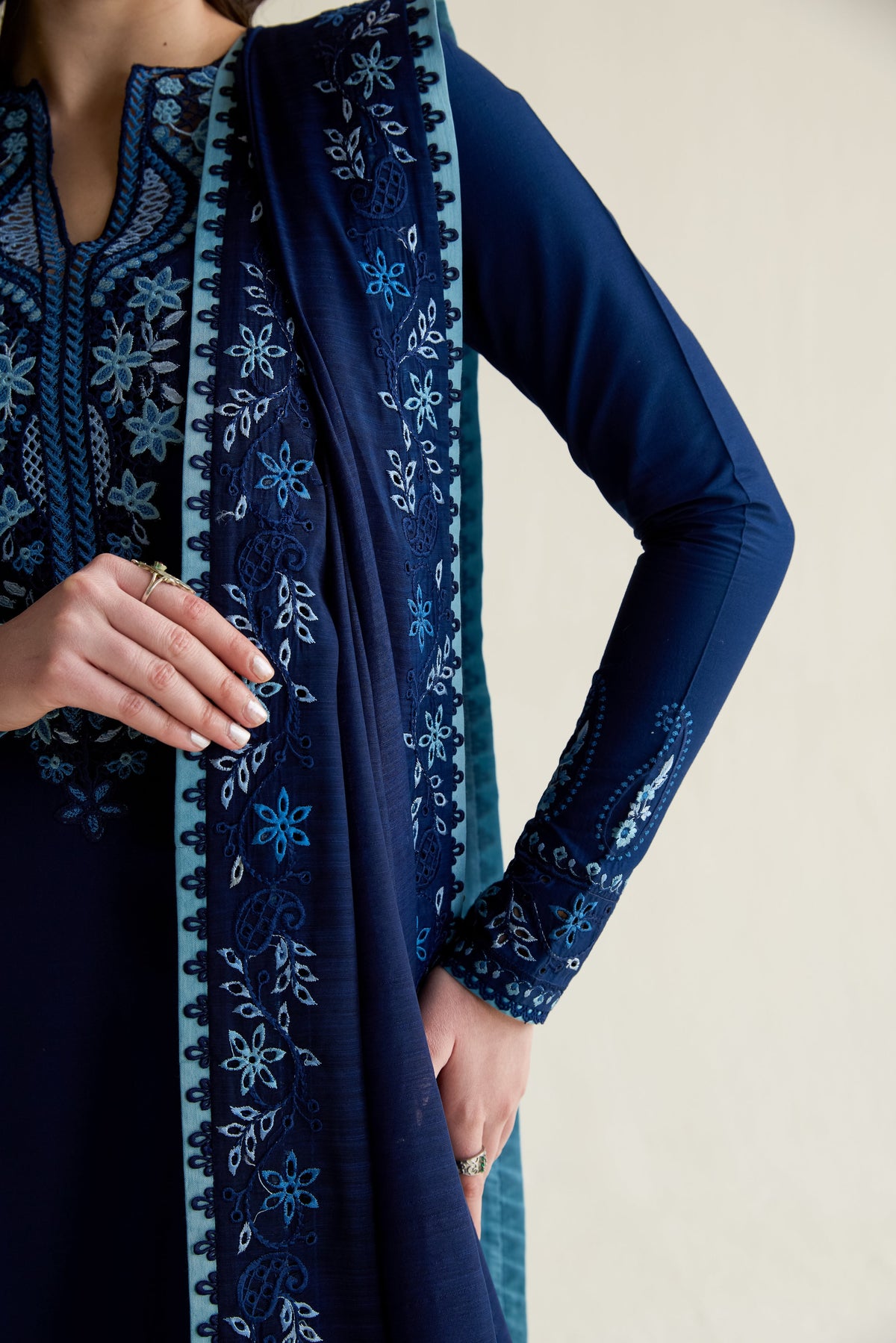 DEEP NAVY BLUE LUXURY EMBROIDERED 3PCS SET (NPA3-26407) - RAMADAN 2026 READY TO WEAR