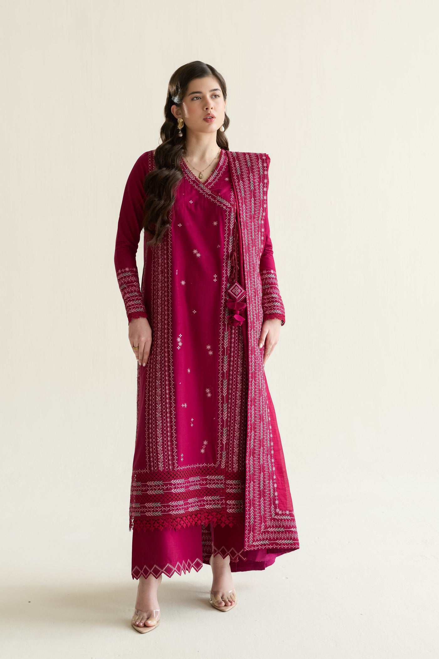 Fuchsia Luxury Embroidered Lawn 3Pcs Set (Npa3-26405) - Ramadan 2026 Ready To Wear