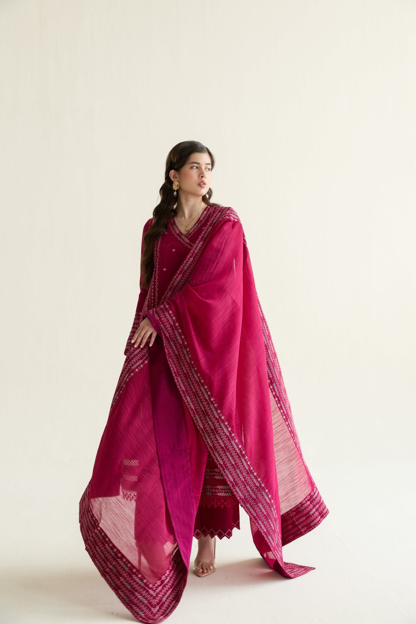Fuchsia Luxury Embroidered Lawn 3Pcs Set (Npa3-26405) - Ramadan 2026 Ready To Wear