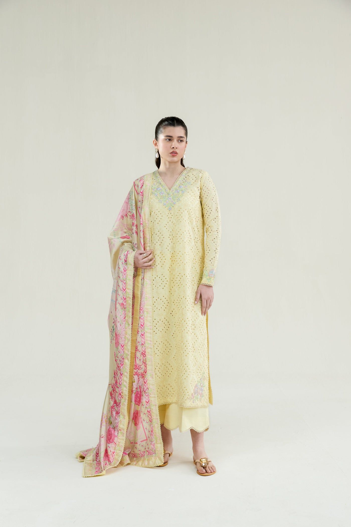 Butter Yellow Luxury Embroidered Lawn 3Pcs Set (Npa3-26403) - Ramadan 2026 Ready To Wear
