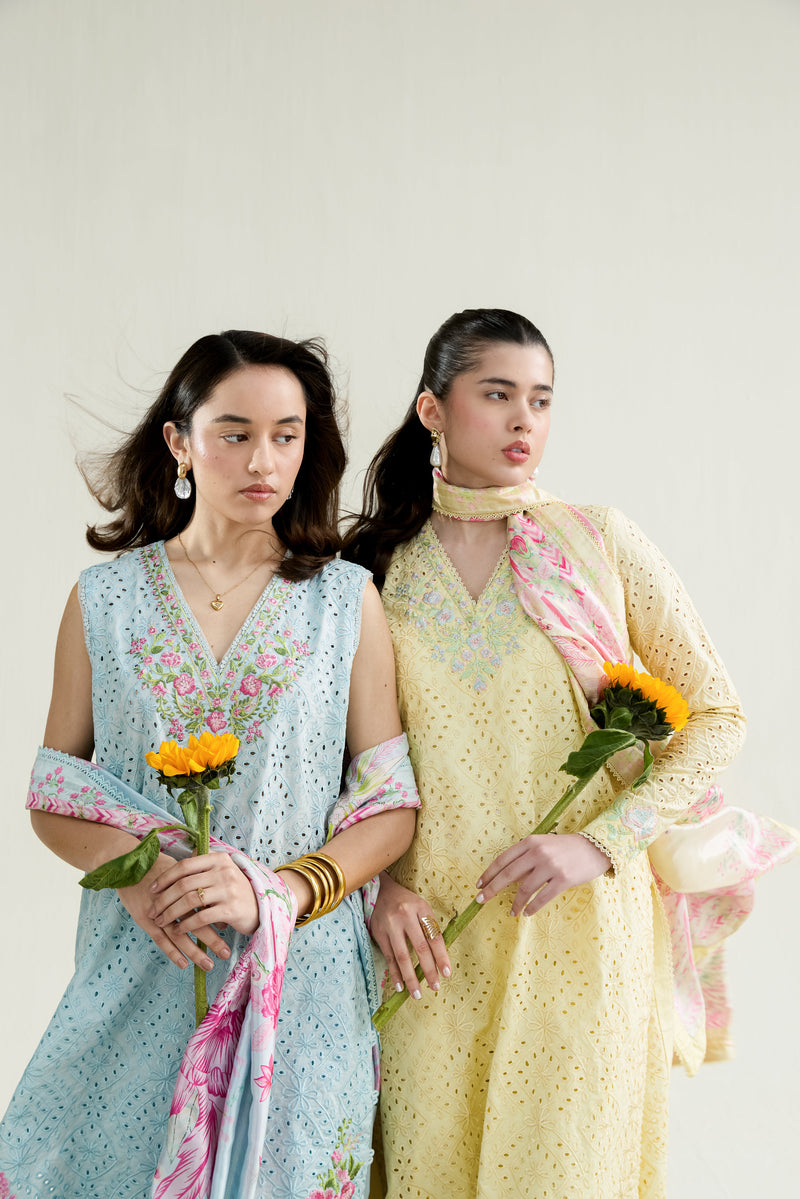 Butter Yellow Luxury Embroidered Lawn 3Pcs Set (Npa3-26403) - Ramadan 2026 Ready To Wear