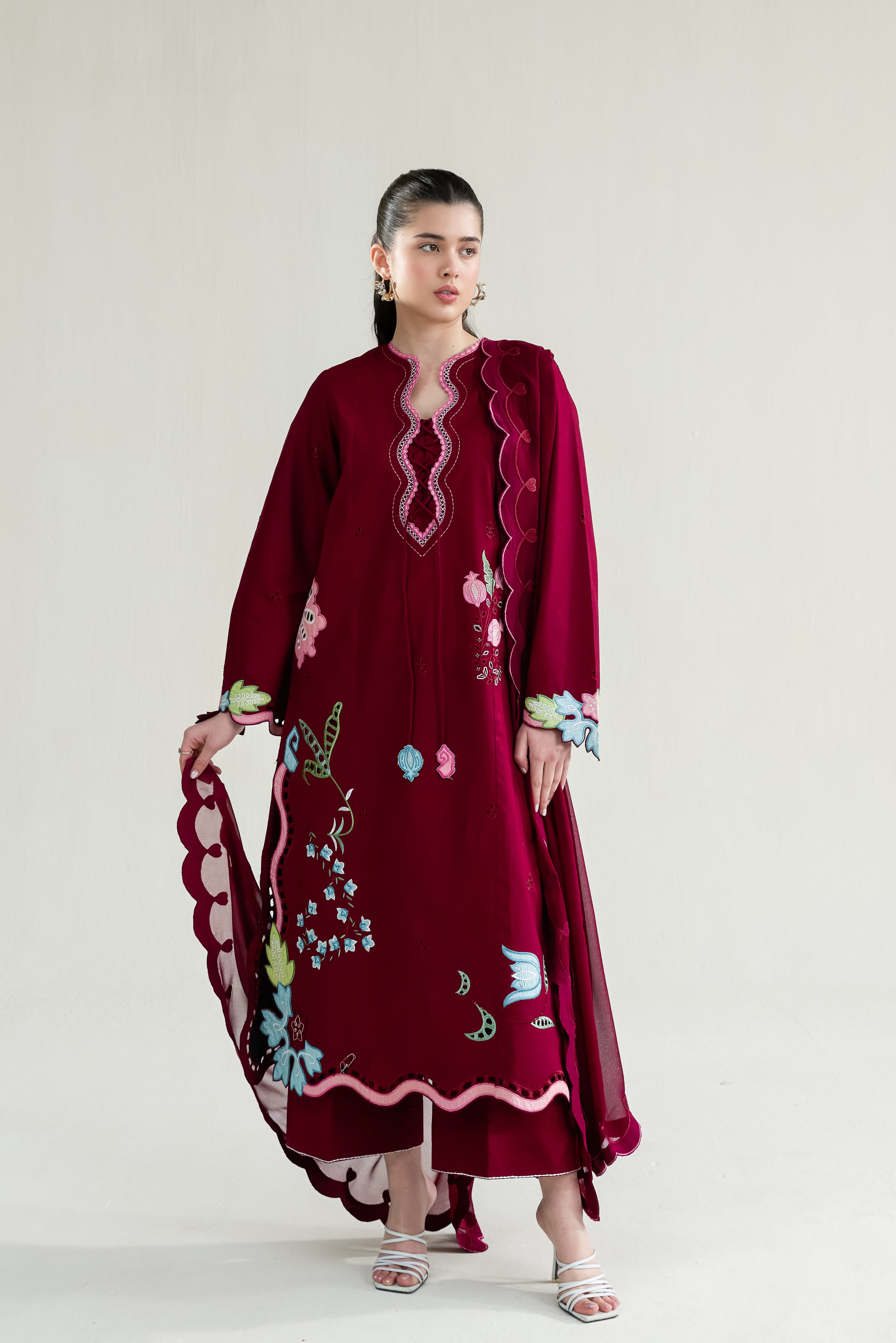 Maroon Luxury Embroidered 3Pcs Set Npa3 254 Ready To Wear