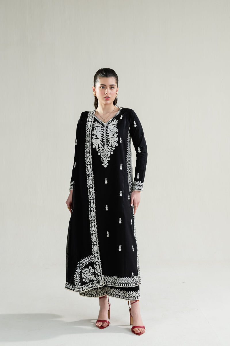 Black Luxury Embroidered Lawn 3Pcs Set (Npa3-26402) - Ready To Wear