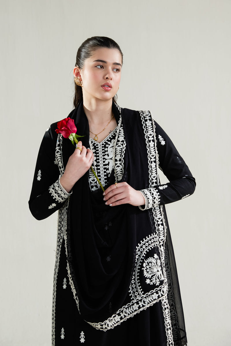 Black Luxury Embroidered Lawn 3Pcs Set (Npa3-26402) - Ready To Wear