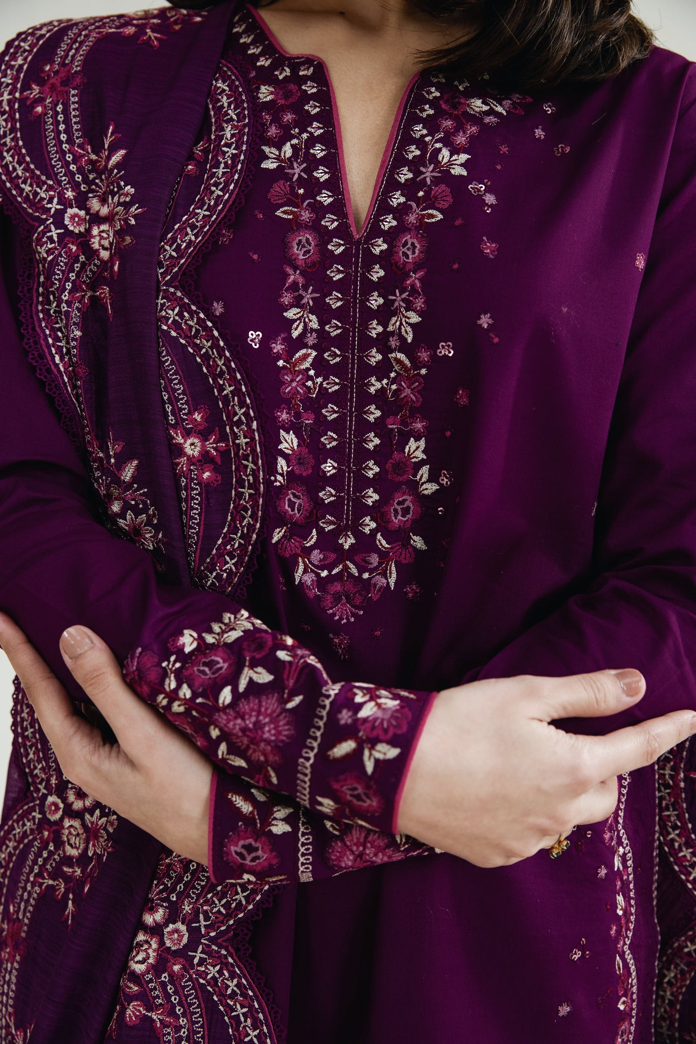 Deep Plum Luxury Embroidered Lawn 3Pcs Set (Npa3-26410) - Ramadan 2026 Ready To Wear