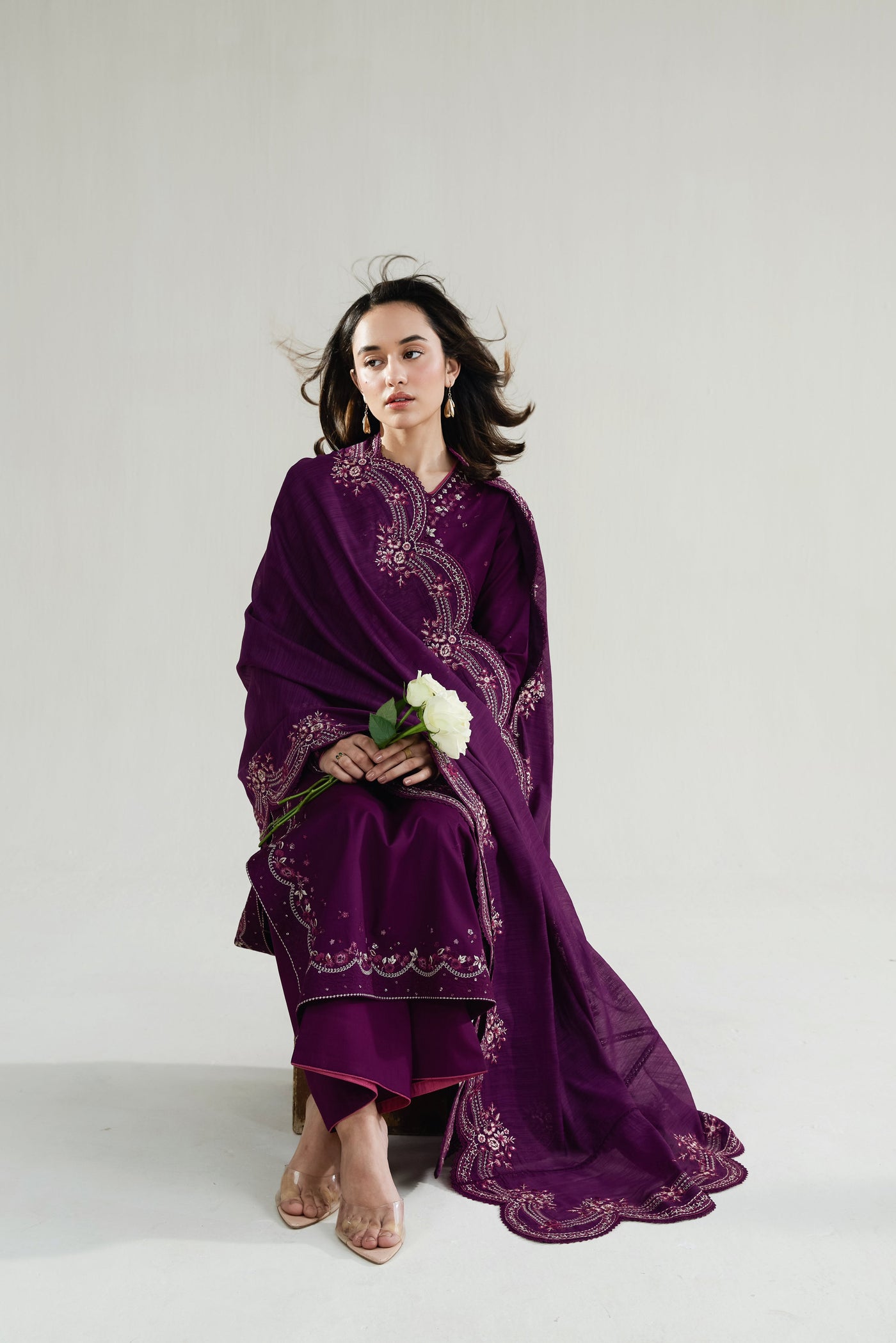 Deep Plum Luxury Embroidered Lawn 3Pcs Set (Npa3-26410) - Ramadan 2026 Ready To Wear