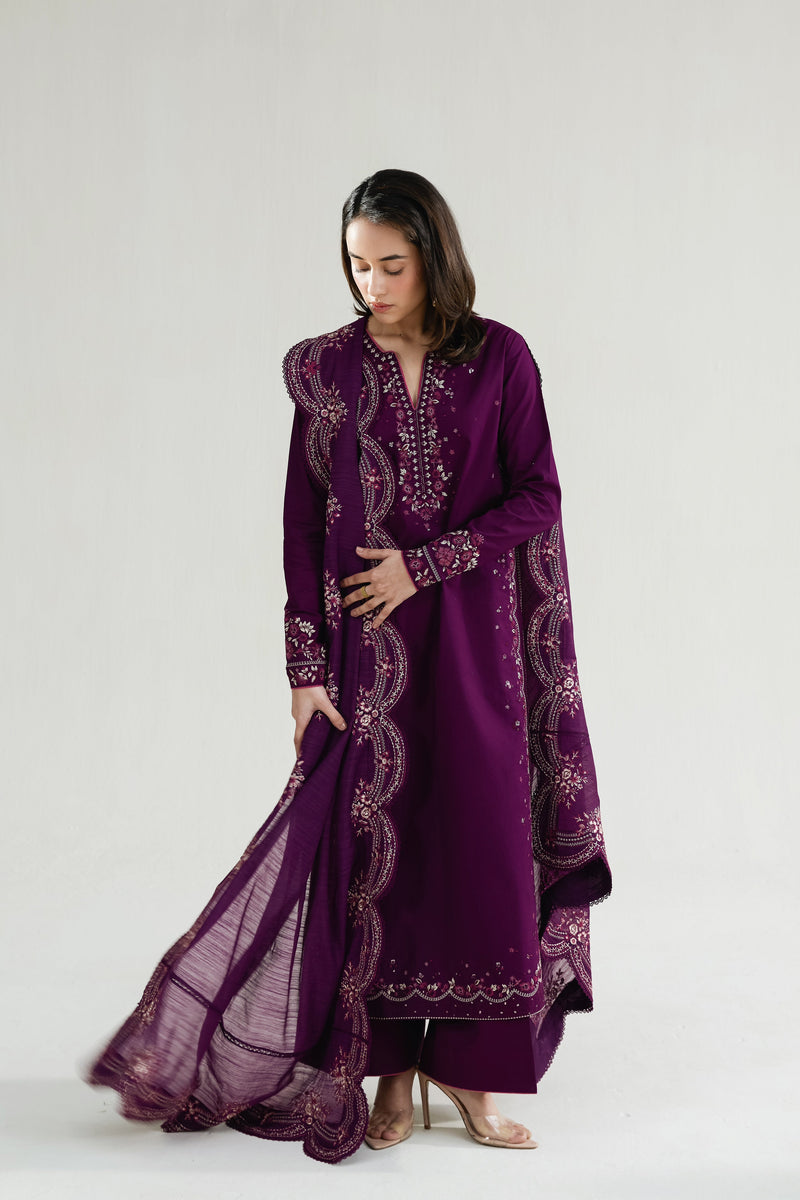 DEEP PLUM LUXURY EMBROIDERED LAWN 3PCS SET (NPA3-26410) - RAMADAN 2026 READY TO WEAR