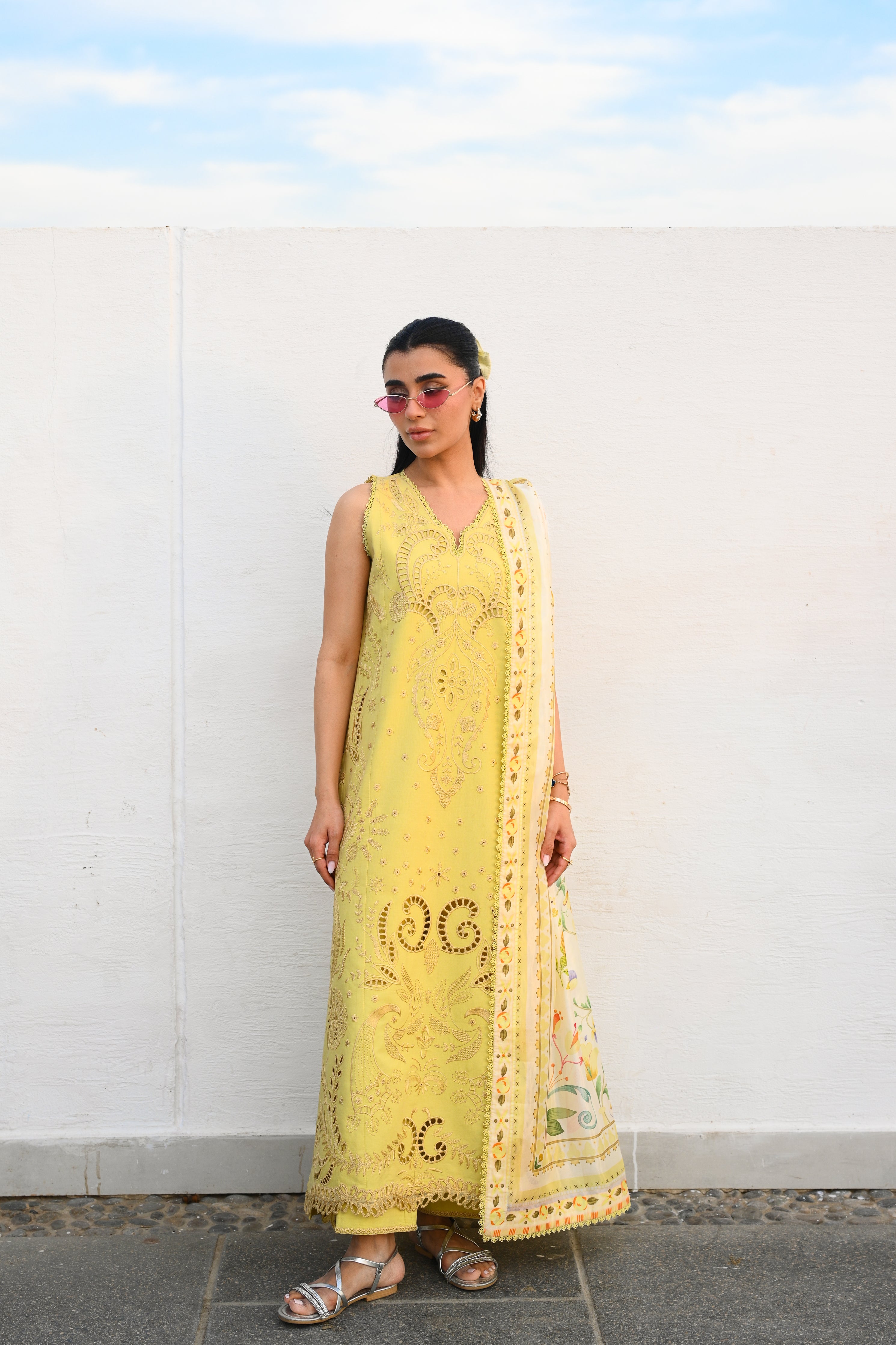 PASTEL LIME YELLOW LUXURY EMBROIDERED LUXURY LAWN SET (NEL-26607) LUXURY LAWN 2026