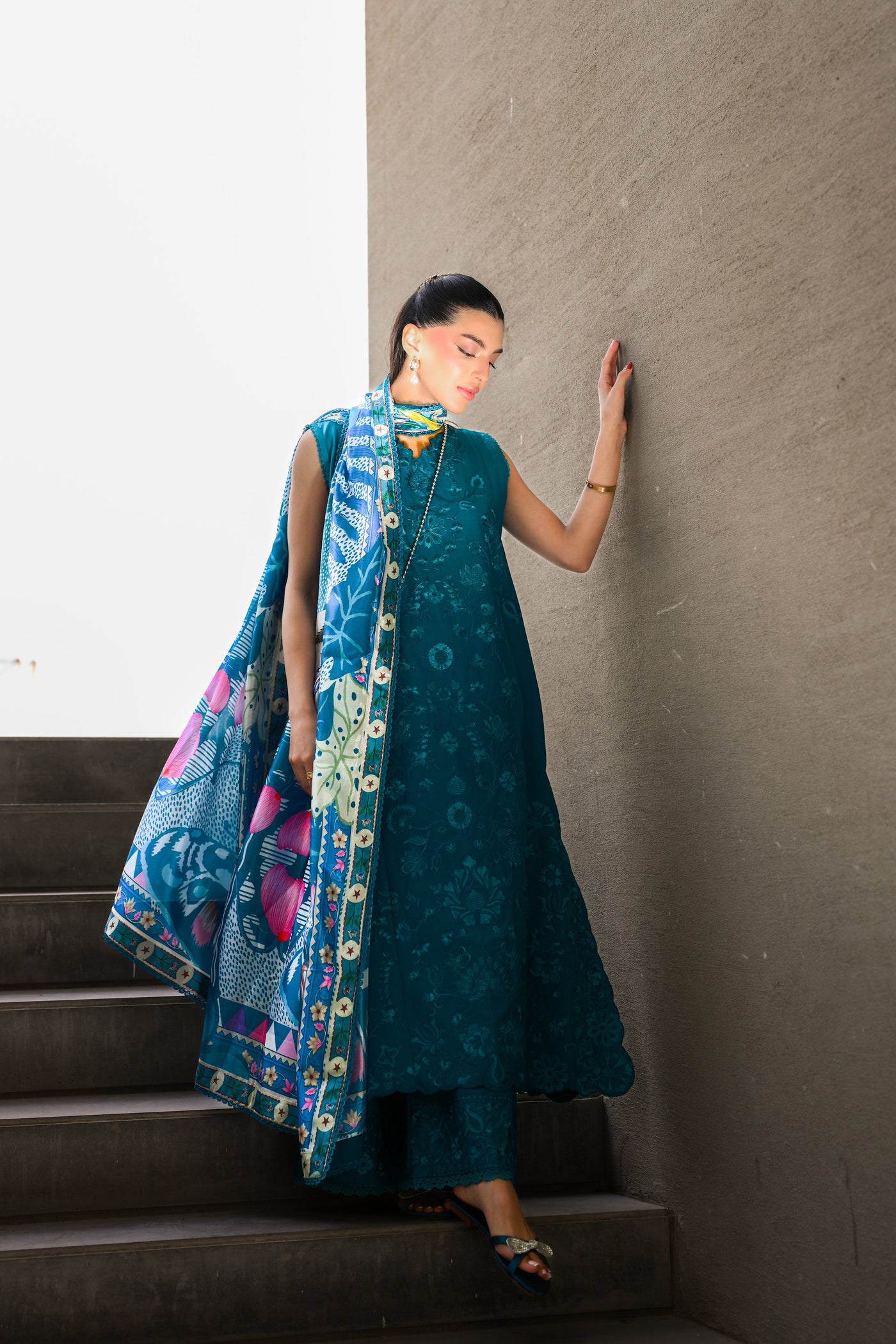 Deep Turquoise Luxury Embroidered Lawn (Nel-26609) Luxury Lawn X Eid 2026
