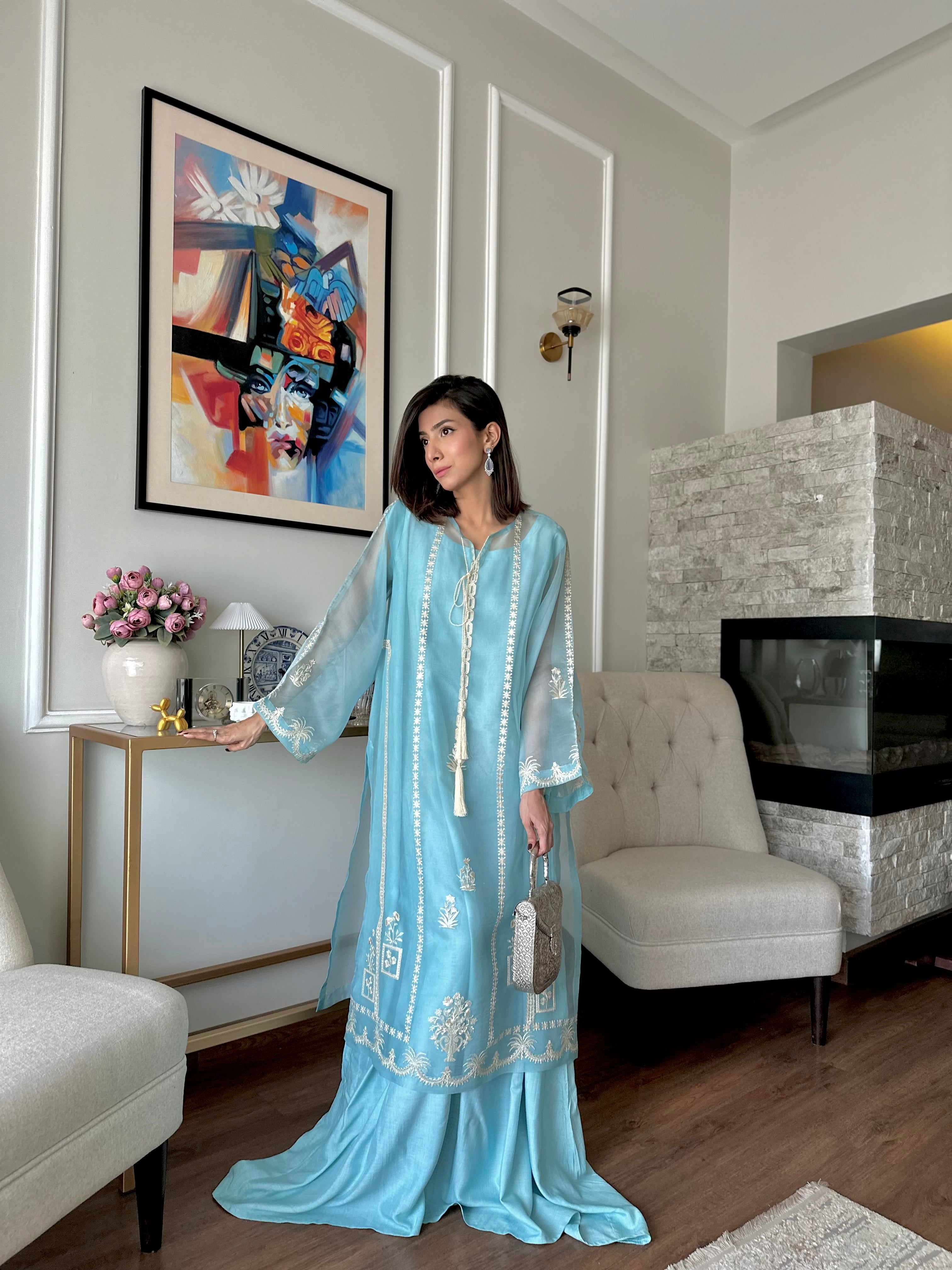 Teal Whisper - Festive Embroidered Suit