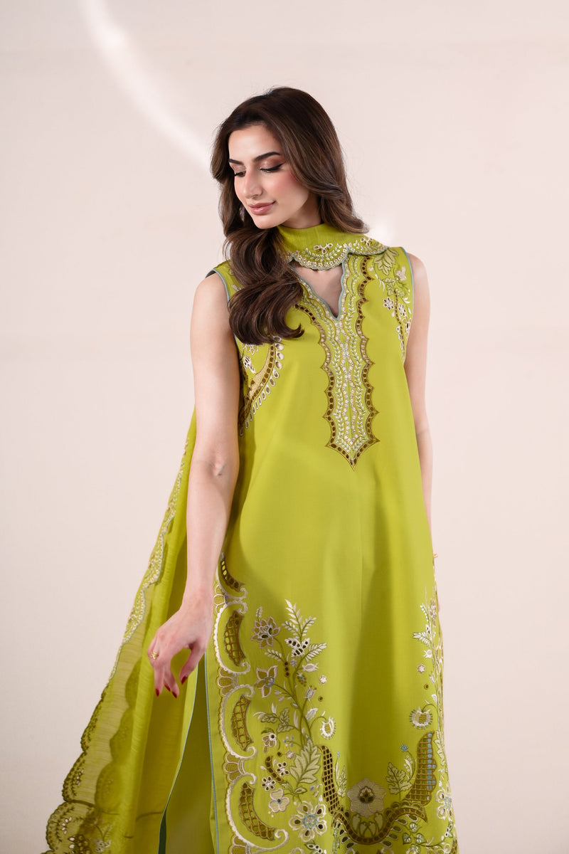 Lime Green Luxury Embroidered Lawn 3Pcs Set (Npa3-26416) - Ready To Wear / Express Delivery For Eid