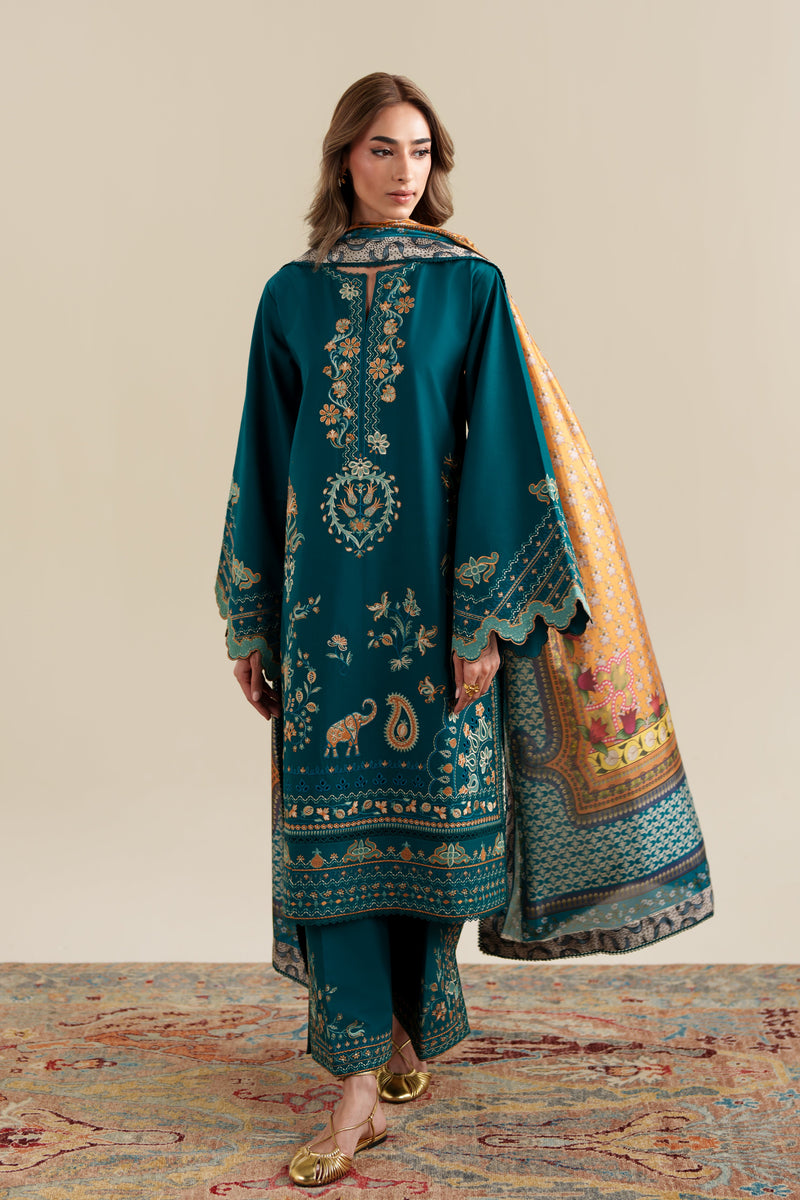 Rich Teal Luxury Embroidered 3Pcs Set (Npa3-26421) - Ready To Wear X Eid Ul Adha / Express Shipping For Eid