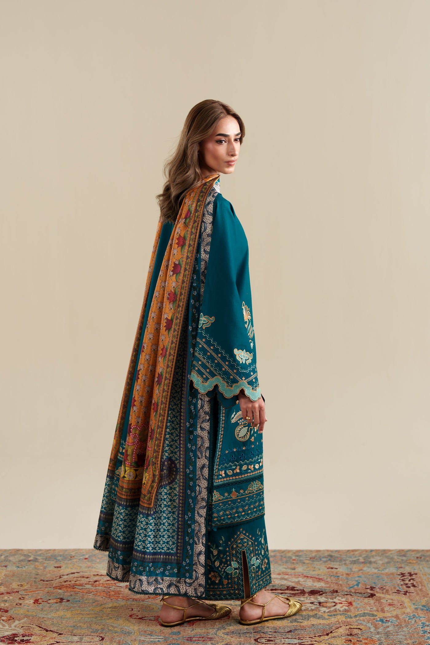 Rich Teal Luxury Embroidered 3Pcs Set (Npa3-26421) - Ready To Wear X Eid Ul Adha / Express Shipping For Eid