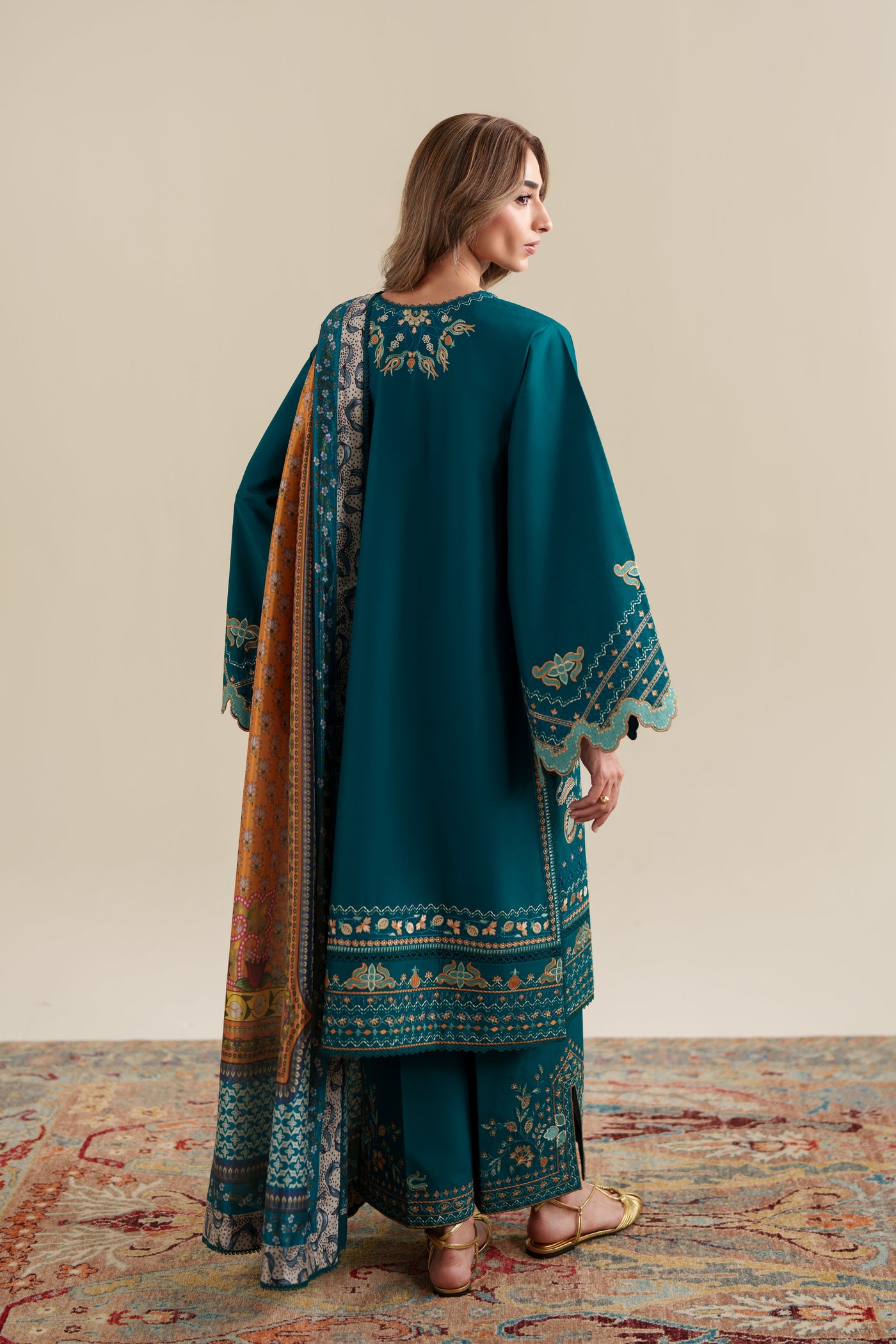 Rich Teal Luxury Embroidered 3Pcs Set (Npa3-26421) - Ready To Wear X Eid Ul Adha / Express Shipping For Eid