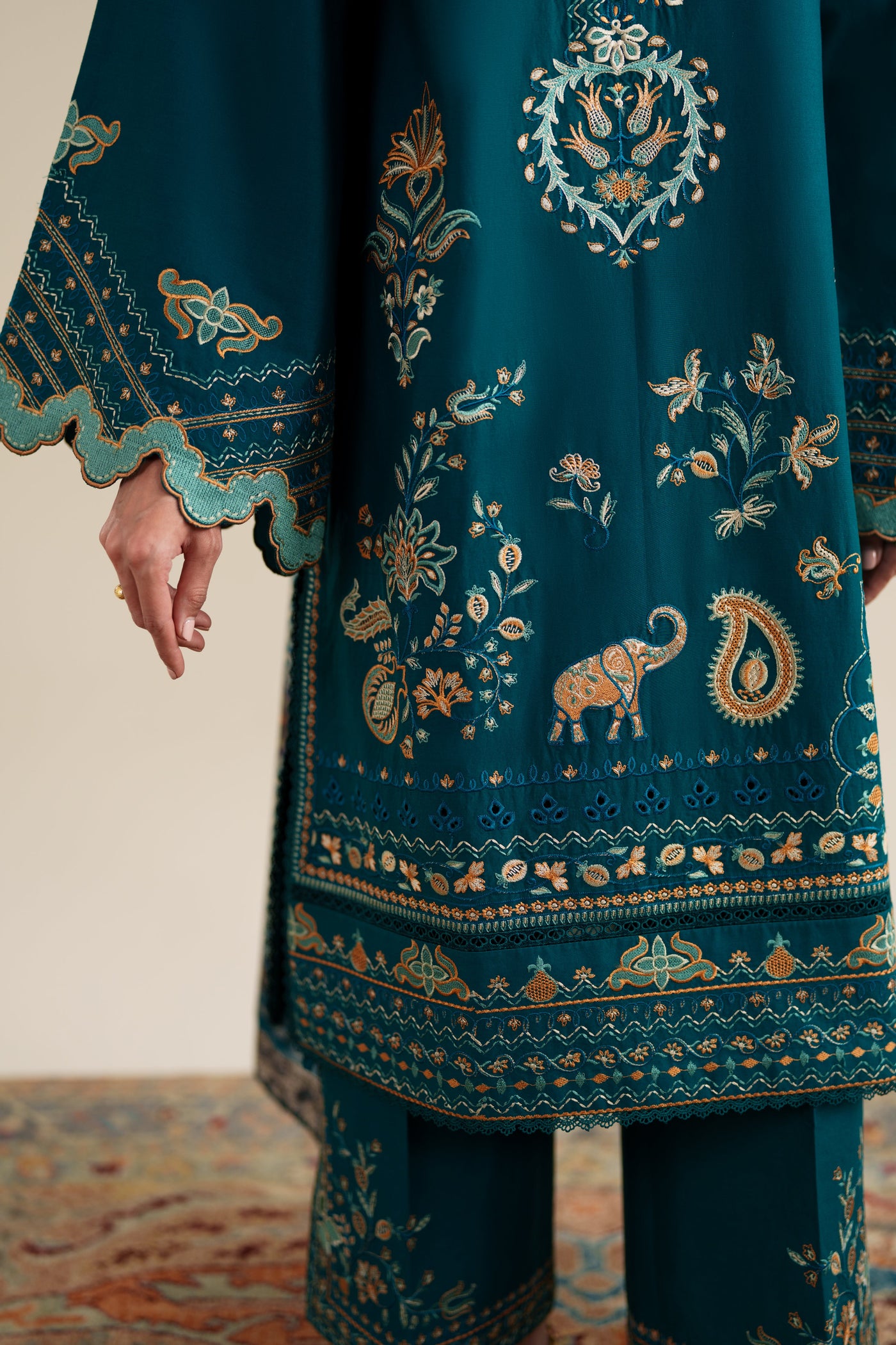 Rich Teal Luxury Embroidered 3Pcs Set (Npa3-26421) - Ready To Wear X Eid Ul Adha / Express Shipping For Eid