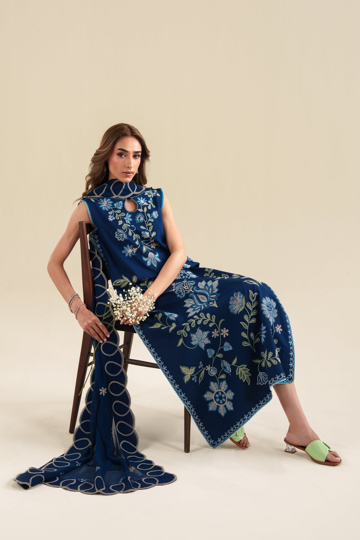 DEEP BLUE LUXURY EMBROIDERED 3PCS SET (NPA3-26426) - READY TO WEAR x EID UL ADHA