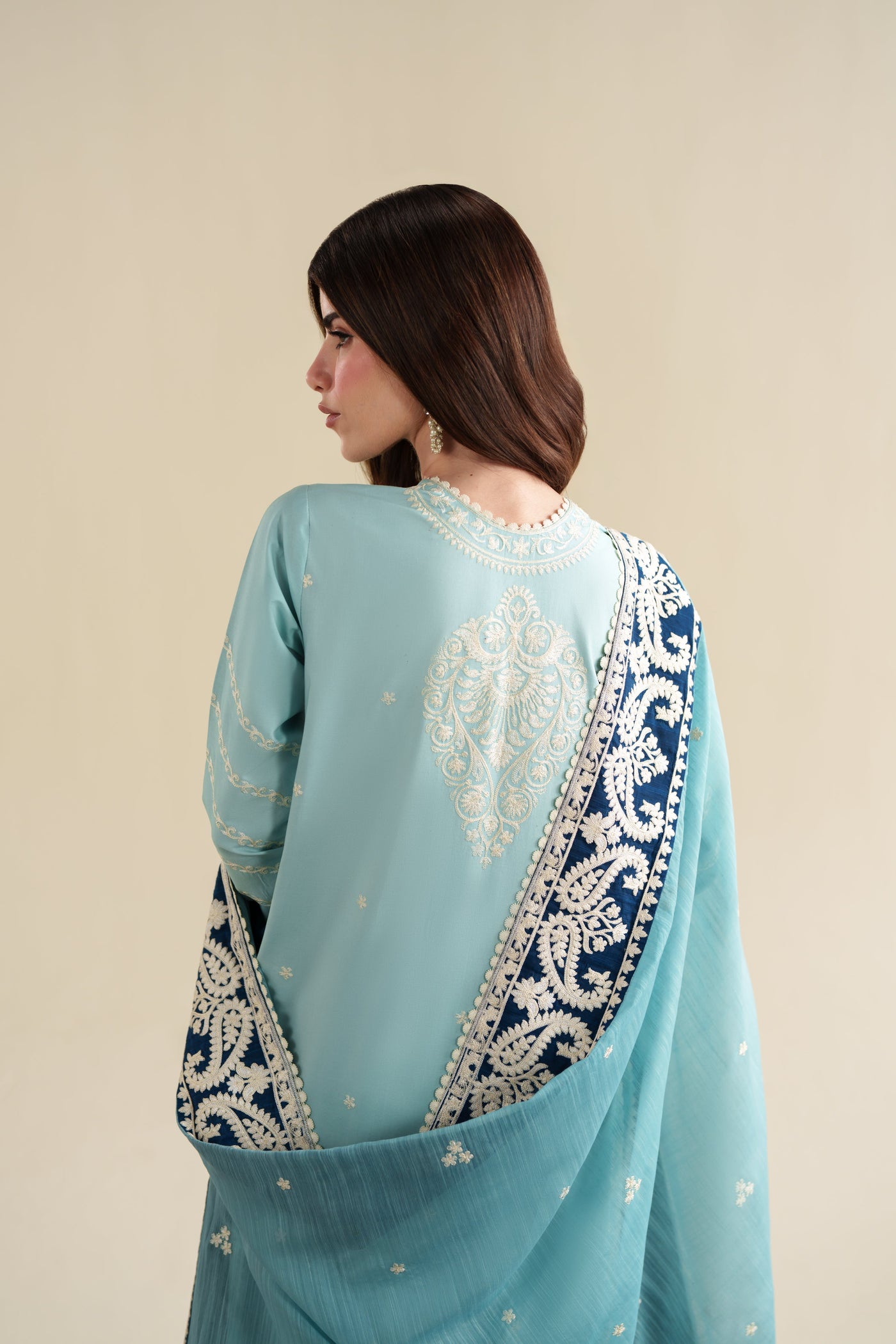 Ice Blue Luxury Embroidered 3Pcs Set (Npa3-26423) - Ready To Wear X Eid Ul Adha 26 / Express Delivery For Eid