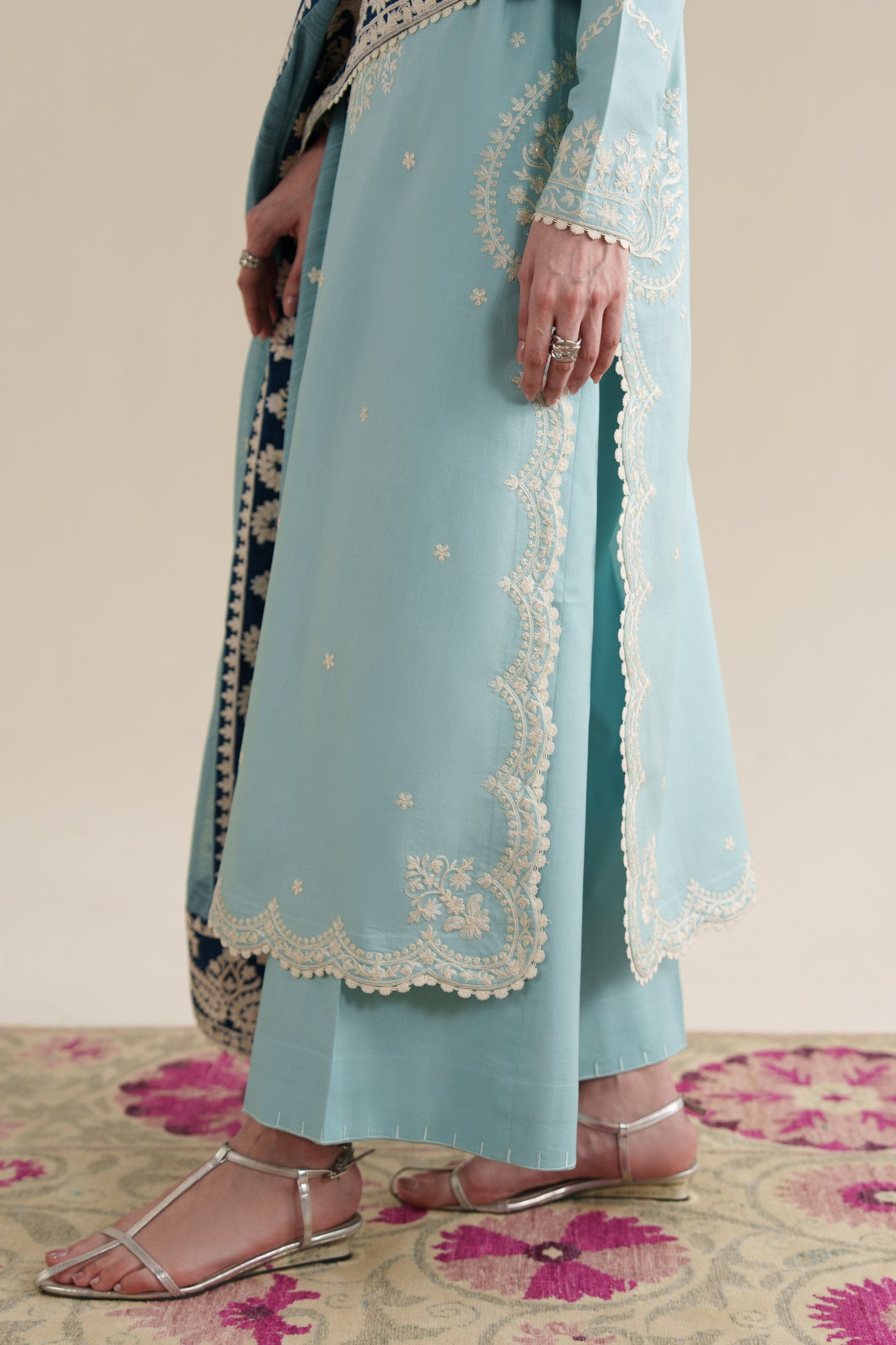Ice Blue Luxury Embroidered 3Pcs Set (Npa3-26423) - Ready To Wear X Eid Ul Adha 26 / Express Delivery For Eid