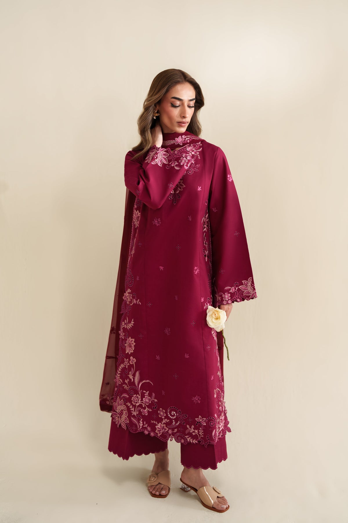 DEEP PINK LUXURY EMBROIDERED 3PCS SET (NPA3-26425) - READY TO WEAR