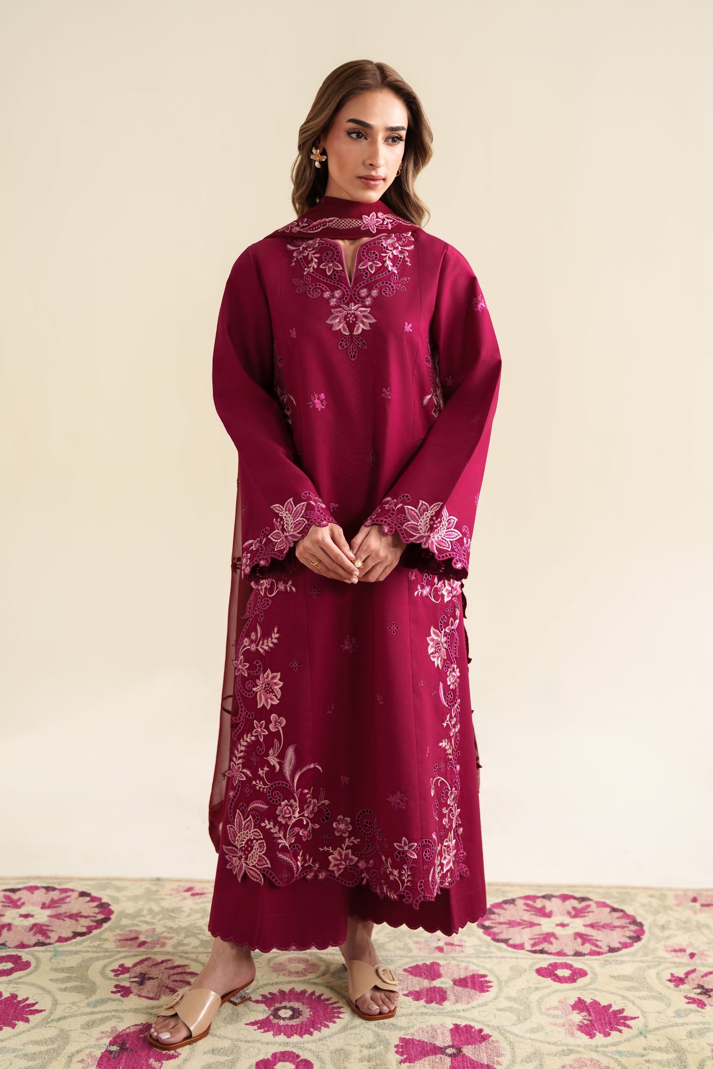 DEEP PINK LUXURY EMBROIDERED 3PCS SET (NPA3-26425) - READY TO WEAR
